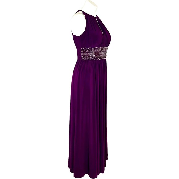 R&M Richards Halter Sleeveless Long Gown Beaded Waist Purple Eggplant Size 4 - Picture 3 of 10